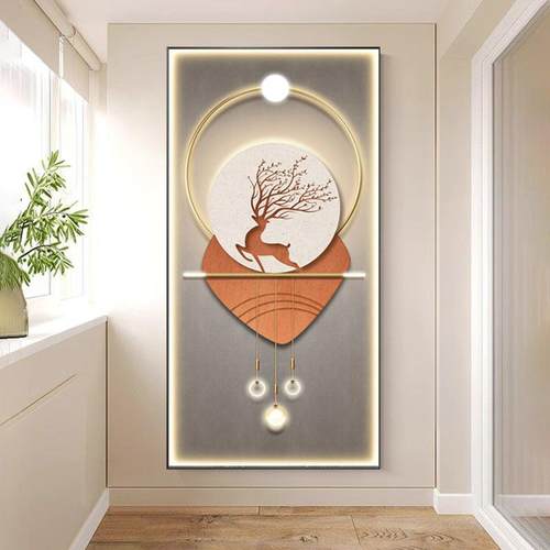 抽象艺术轻奢玄关装饰画现代简约走廊过道挂画led灯画正对门壁画