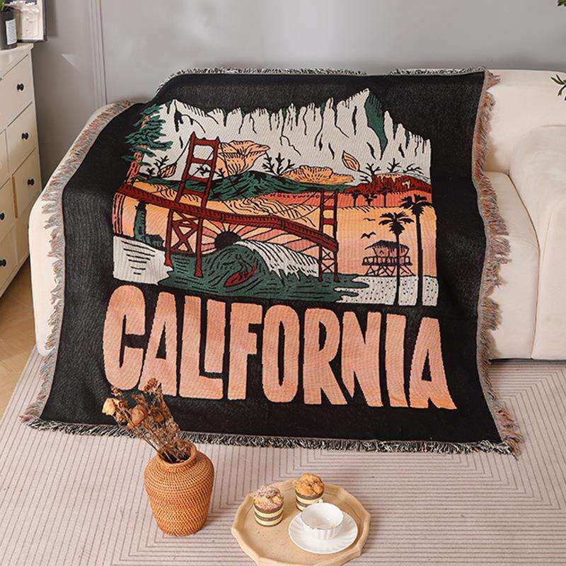 特色风景棉线毯沙发装饰铺毯墙面遮挡背景毯单人座位盖毯支持