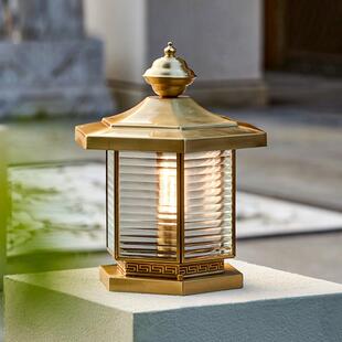 纯铜柱头灯户外防水别墅门柱灯大门口墙头灯室外柱子灯简约庭院灯