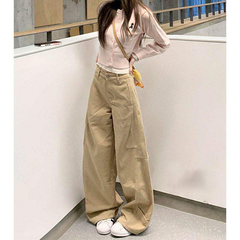 美式复古卡其色阔腿牛仔裤女秋季高腰宽松显瘦小个子休闲拖地裤子,女装/女士精品,牛仔裤,淘宝优惠券,粉丝福利购,淘宝优惠卷