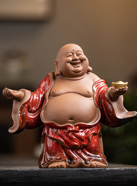新中式陶瓷弥勒佛招财摆件家居办公室博古架装饰财神W大肚笑佛菩