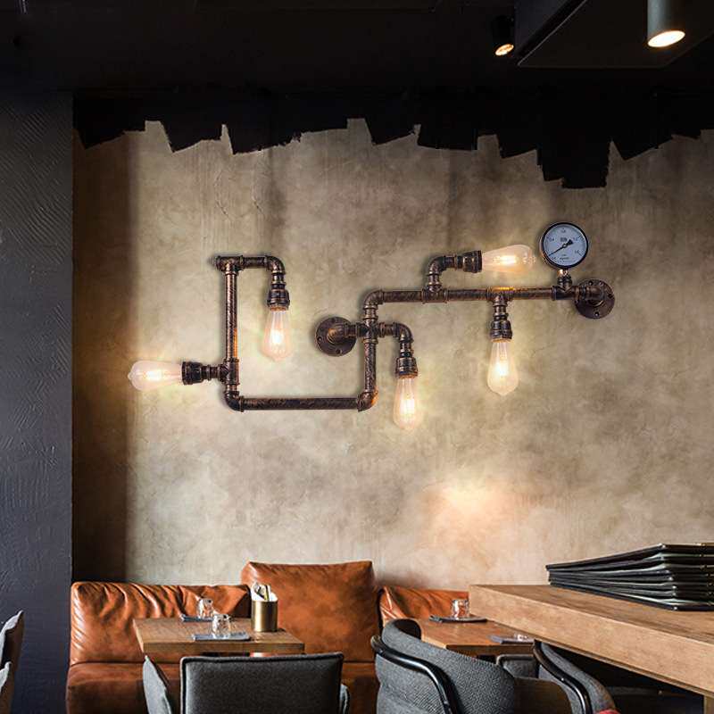 loft复古创意工业风过道装饰个性灯具美式餐厅酒吧铁艺水管壁灯