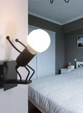 简约现代客厅卧室床头灯艺术小人过道走廊灯具双头壁灯led灯室内