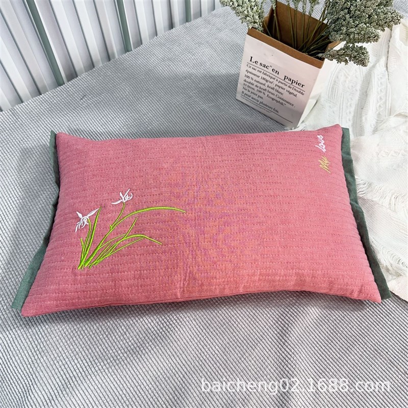 砂洗棉新款 纯色撞色简r约花草枕头 可装中药花草单人荞麦枕芯套