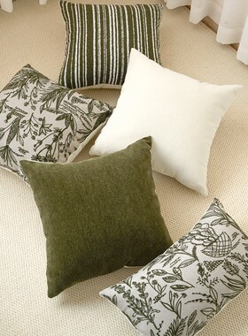 法式奶油风抱枕沙发客厅靠枕高级感靠垫中古复古绿色Y抱枕套不含