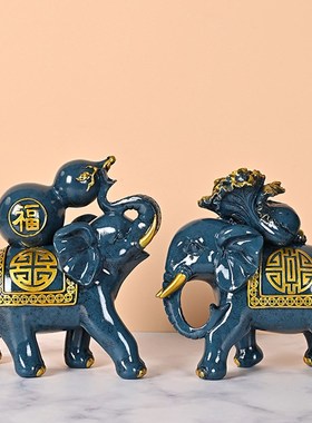 招财大象摆d件一对家居装饰品欧式客厅玄关酒柜吉祥乔迁结婚送礼
