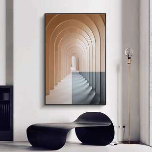 超大尺寸轻奢风建筑装饰画客厅玄关空间延伸感挂画巨幅别墅落地画