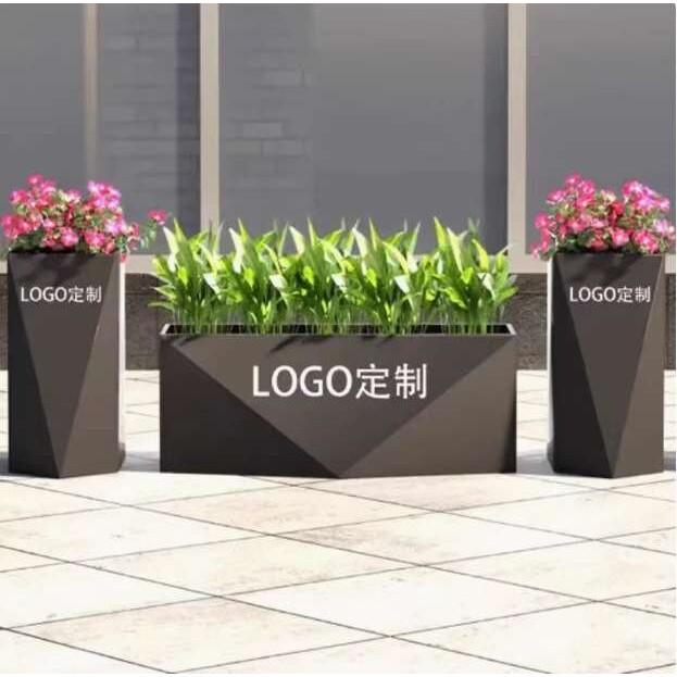成品户外不锈钢铁艺花箱组合长方形商业街售楼部广场花坛外摆花槽