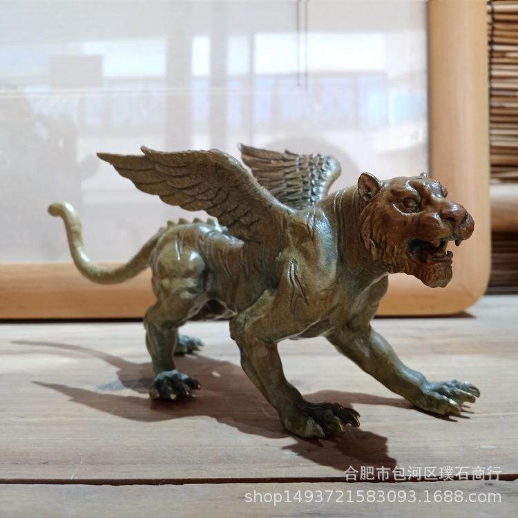 湿蜡法铸造铜器 彩铜如虎添翼 新中式书房摆件 实心铜制品(现货）