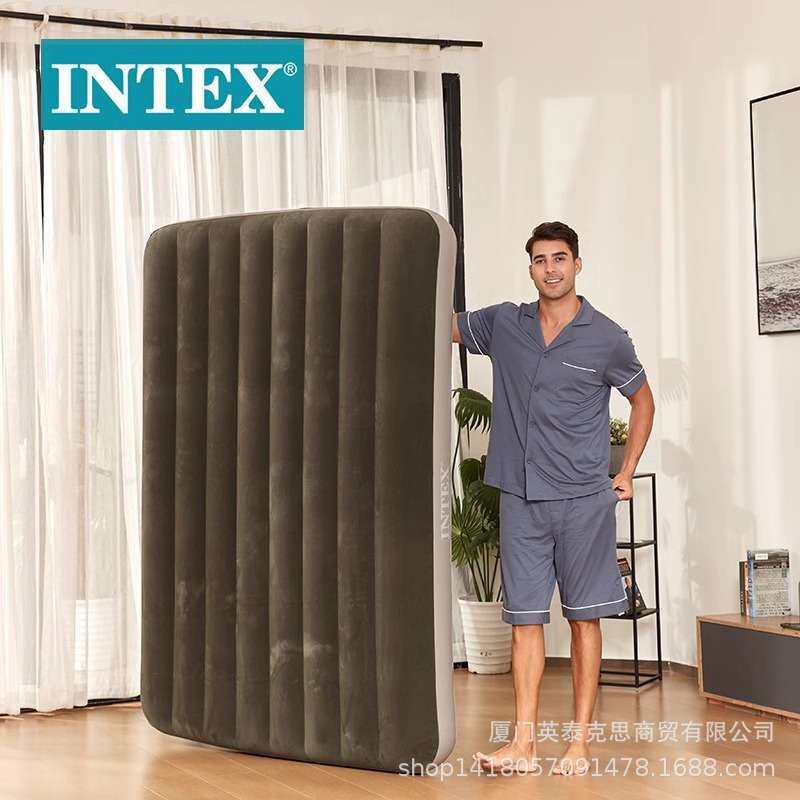 intex 64108绿色双人植绒线拉空气床 双人床家用充气床 便携