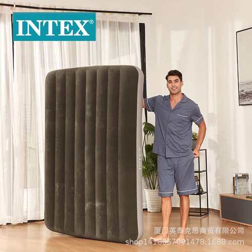 intex 64108绿色双人植绒线拉空气床 双人床家用充气床 便携