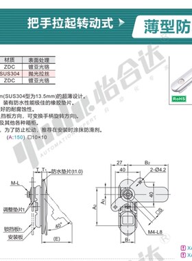 薄型防水平面锁XAX61/62/66-A90/A123/A150 配电箱设备机箱门锁