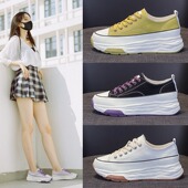 厚底复古小众休闲运动增高小白鞋 帆布鞋 新款 百搭2024年夏季 女时尚