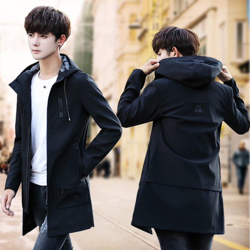 男士外套韩版潮流春秋季2023新款加绒中长风衣修身上衣服秋冬夹克