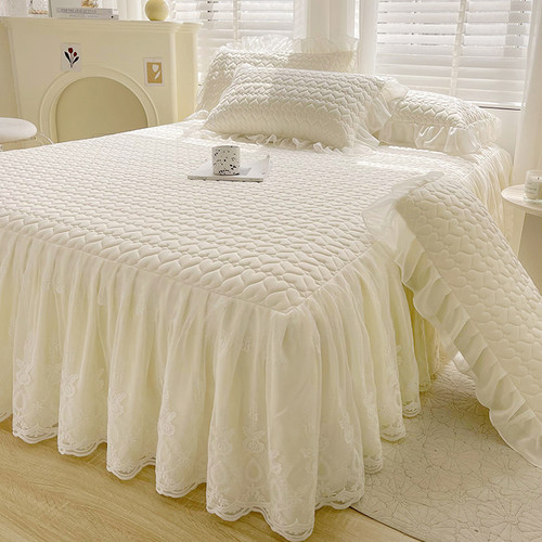 夏天冰丝乳胶凉席三件套床裙款高档蕾丝花边公主风可机洗空调软席