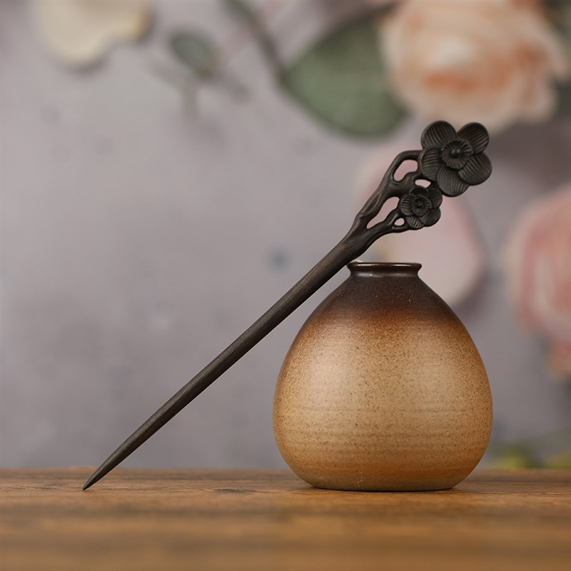 复古汉服配饰简约沉贵宝黑檀木盘发发簪古装发饰挽发发钗头饰