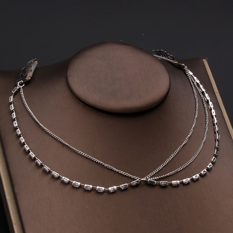 2022羽毛对夹仿锆链条额饰仙女个性发饰对夹头饰伴娘饰品民族配饰