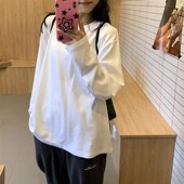 白色宽松上衣内搭纯色中长款 240G重磅新疆棉纯棉长袖 T恤女打底衫