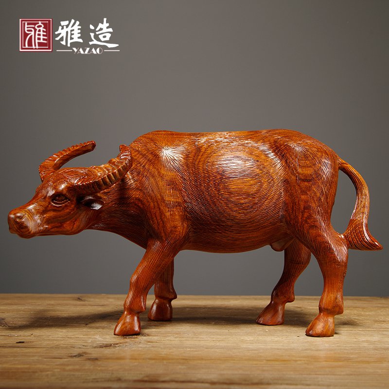 花梨木雕水牛摆件牛气冲天实木十二生肖动物家居客厅饰品生日送礼