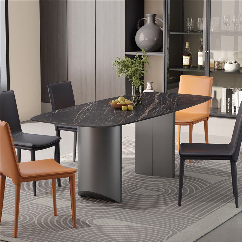 意式极简拉米娜岩板餐桌椅图和德利丰别墅高端长方形饭桌定制轻奢