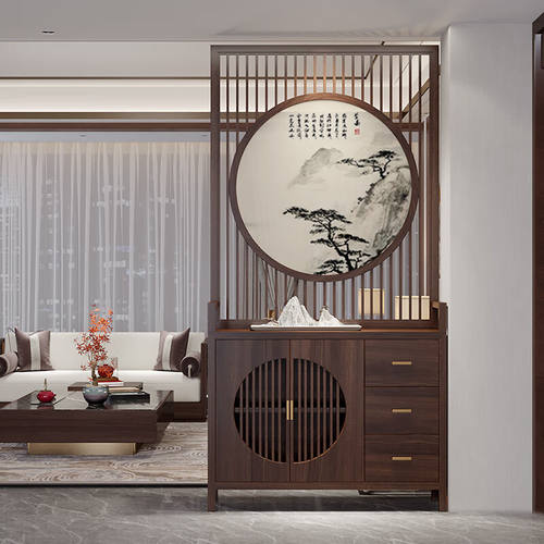 鹄临新中式实木屏风隔断客厅家用遮挡入户正对门口现代玄关柜鞋柜