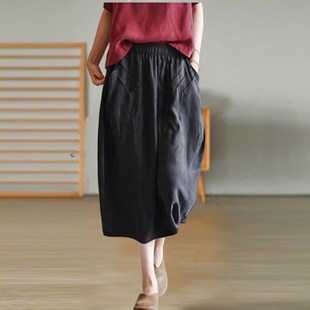 a字裙子 重磅真铜氨丝宽松显瘦松紧腰中长款 千度 半身裙2022年夏季