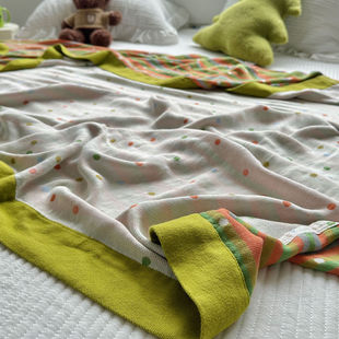 A类竹纤维竹棉彩色可爱波点毛巾被夏季 毯子夏天儿童午睡盖毯 薄款