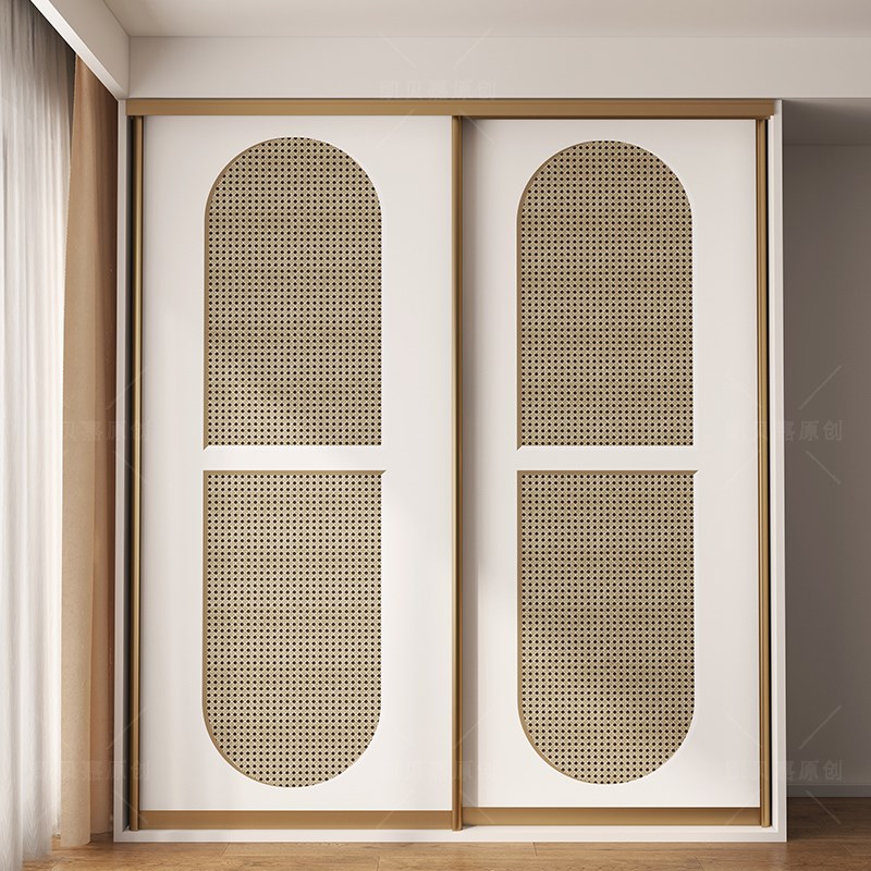 复古卧室柜子改造壁纸衣柜推拉门布置仿藤编贴纸可定制民宿装饰