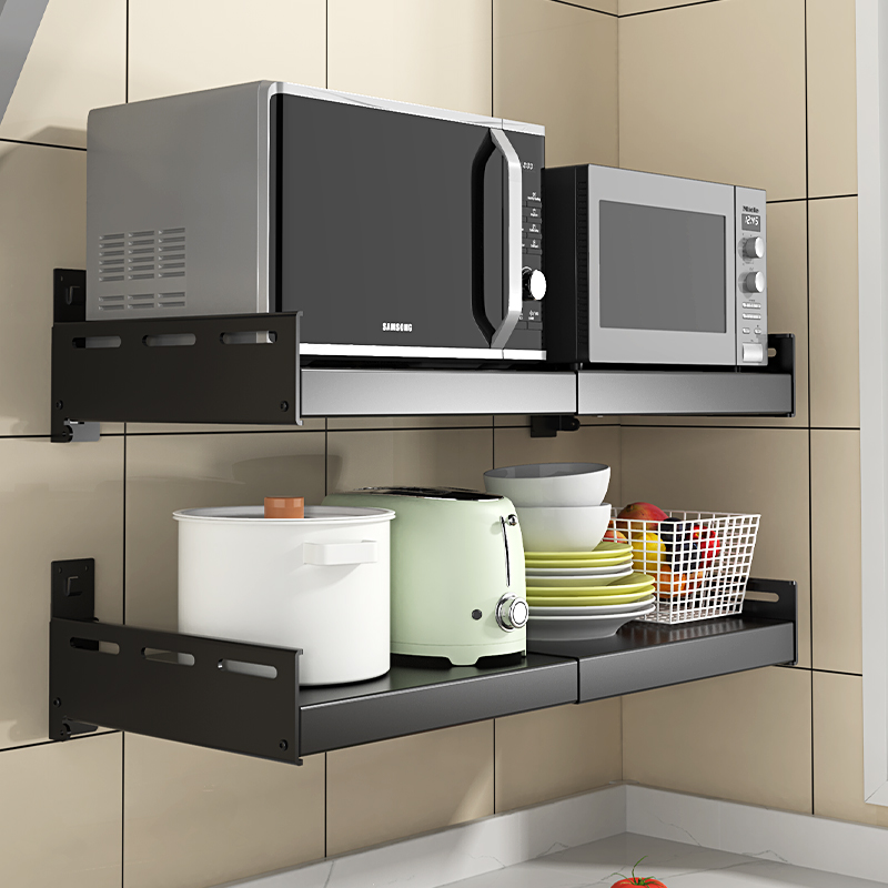 不锈钢厨房置物架微波炉架子壁挂式免打孔墙上收纳架挂架烤箱支架