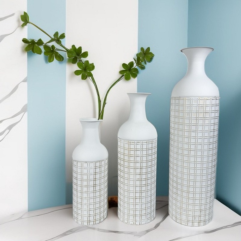 侘寂风花瓶高级感摆件民宿软装金属花盆防摔家居客厅干花插花桶