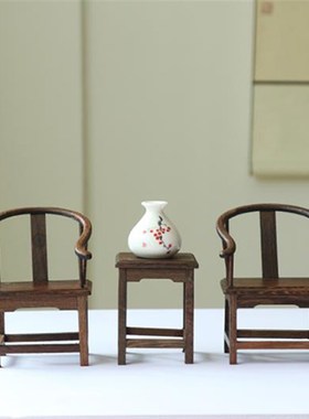 禅意新中式摆件鸡翅木福字手工艺品太师椅摆件紫砂小和尚底座套装