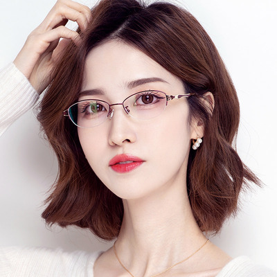 纯钛近视眼镜女超轻防蓝光半框近视潮变色镜配丹阳潮眼镜框85897
