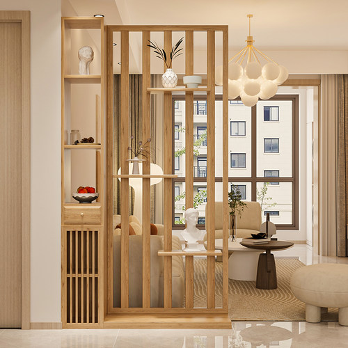 新中式实木白蜡木屏风隔断客厅入户玄关柜对门餐厅置物架多层柜子