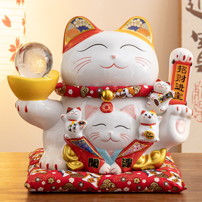 招财猫摇手摆件店铺开业前台礼品家居自动招手发财猫发光创意礼物