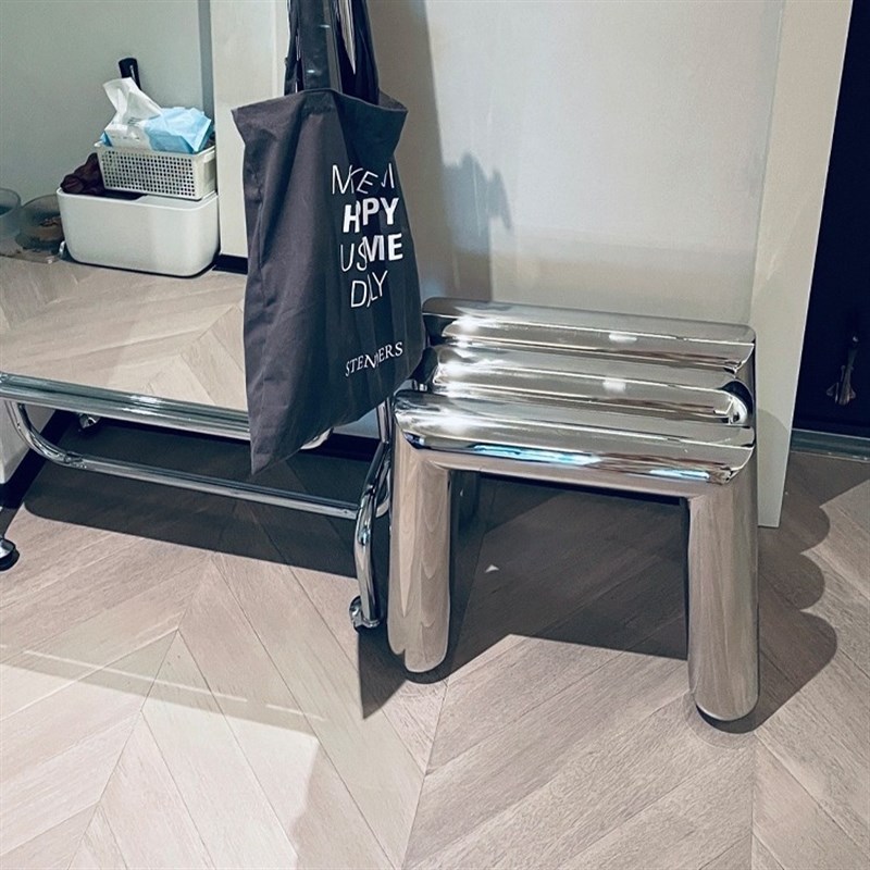网红镜面不锈钢换鞋凳服装奶茶咖啡店轻奢展示凳小户型客厅沙发椅
