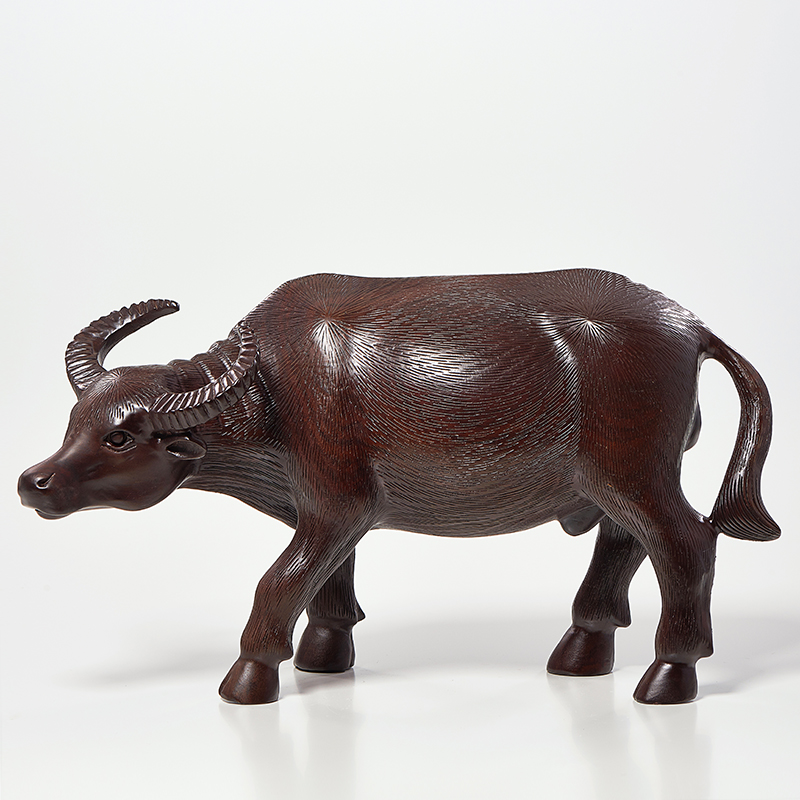 黑檀木雕水牛摆件实木生肖黄牛家居客厅办公室装饰摆设红木工艺品
