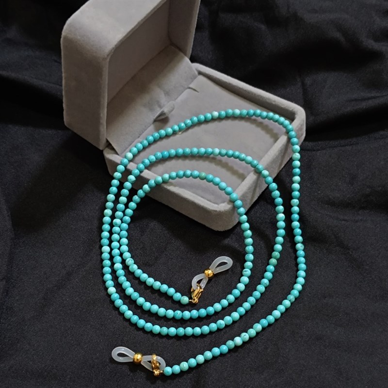 天然松石珠手工眼镜链时尚挂脖串珠项链级圆珠松石口罩绳毛衣链