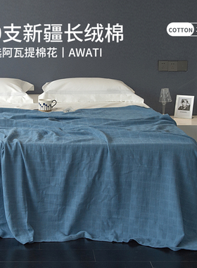 200230夏天被子毛毯盖季薄蓝色1.5米单双人宿舍空调纯棉毛巾被