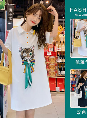 哺乳连衣裙夏季外出辣妈款产后喂奶衣时尚女装翻领衣服中长款裙子