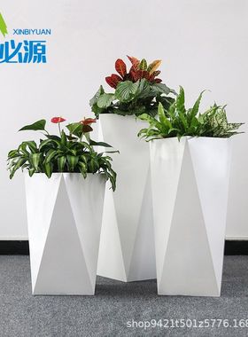 玻璃钢菱形花盆家居商场景观欧式花钵简约现代多边形花器工厂直销
