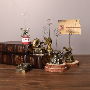 复古便签夹桌面立式留言提醒标签夹照片相片席位夹创意举牌小摆件