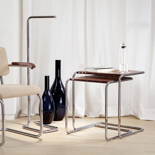 B97 Side Table边几简约设计师中古风咖啡不锈钢套几板面沙发角几