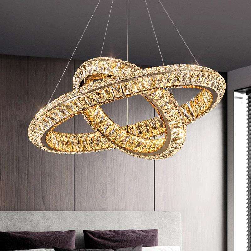 客厅吊灯水晶灯设计师轻奢圆环大气高档卧室灯创意艺术餐厅灯家用