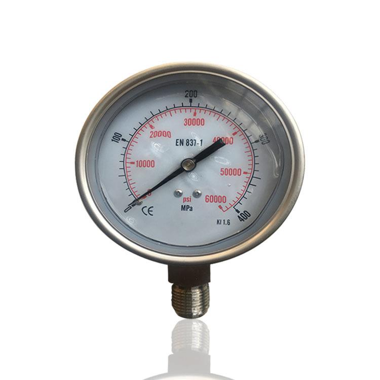 超高压耐震压力表不锈钢高压充油压力表高压清洗设备压力表400MPA