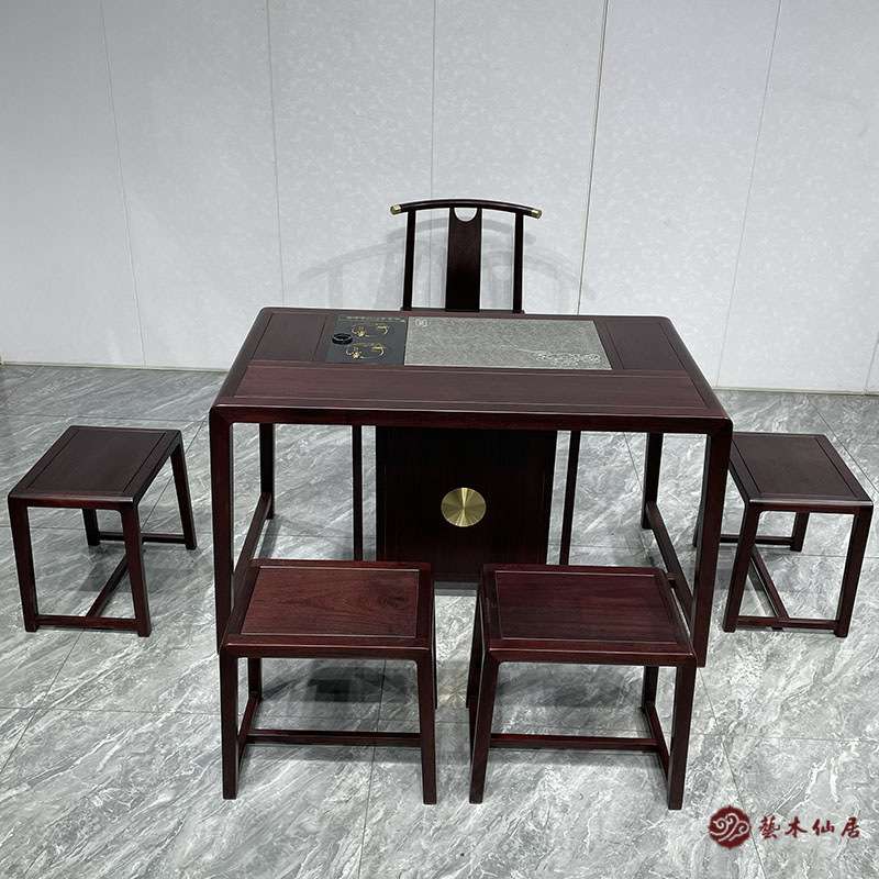 艺木仙居赞比亚血檀休闲茶桌六件套实木茶台仿小叶紫檀办公茶台