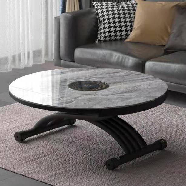 小户型茶几餐桌二合一两用升降岩板多功能客厅饭桌家用折叠玻璃圆