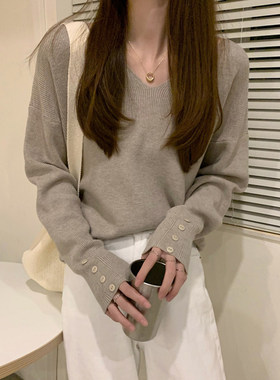 低领内搭衣女内搭秋冬洋派V领毛衣女冬季慵懒风别致辣妹针织上衣