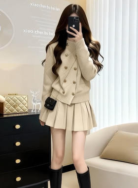 2026新款小香风针织连衣裙子女春秋季富家千金韩系穿搭一整套贵气