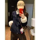 2025新款 上衣拼毛毛棉服 韩系牛仔外套女秋冬加厚小个子高级感短款