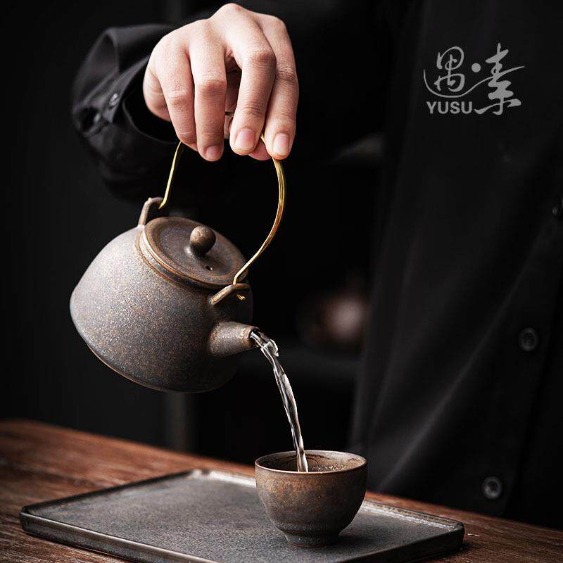 遇素 陶瓷茶壶小单壶中式复古铜柄提梁壶泡茶壶家用带过滤茶水壶